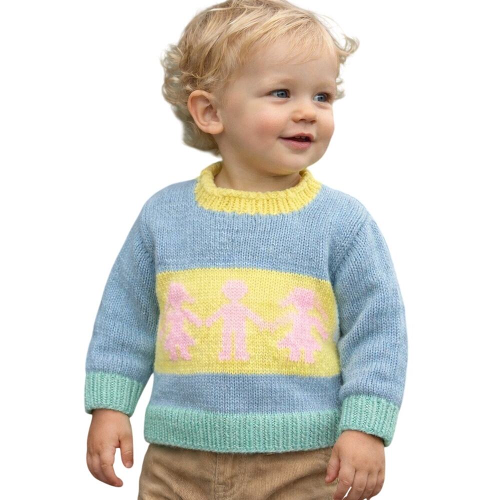 Vintage Handmade Knit Toddler Sweater 2T Pastel Folk Cottagecore Kids Pullover
